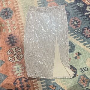 Silver Sequin Pencil Skirt with Side Slit